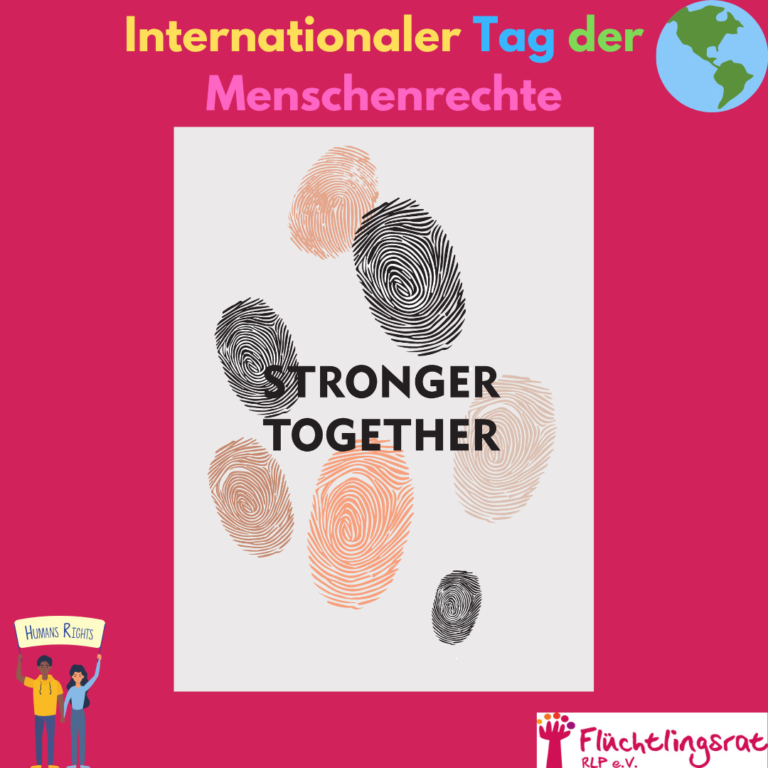 Das Bild zeigt viele FInderabdrücke und dazu den Schriftzug "Stronger together", auf deutsch "Stärker gemeinsam"